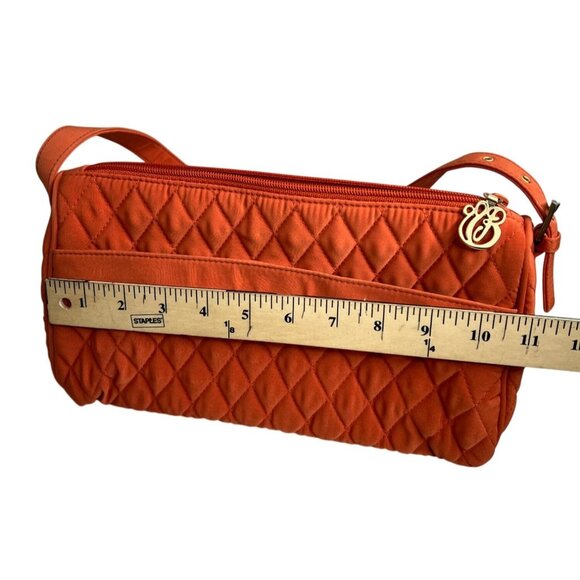 Vera Bradley Quilted Shoulder Bag In Orange With Gold Monogram & Zipper Closure - Picture 12 of 16